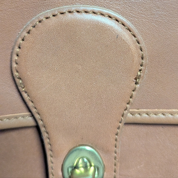 Vintage Turnlock Genuine Leather 90s Satchel Handbag Station Tan Crossbody - Picture 11 of 12